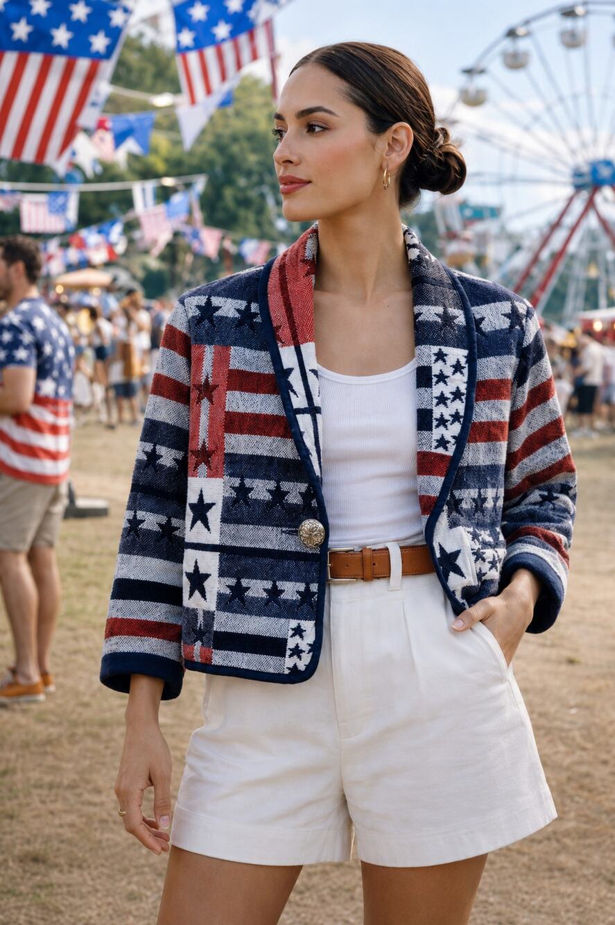 Vintage USA Flag Tapestry Jacket Americana Patriotic Concho Button Festival